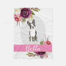 Boston Terrier pink watercolor flowers