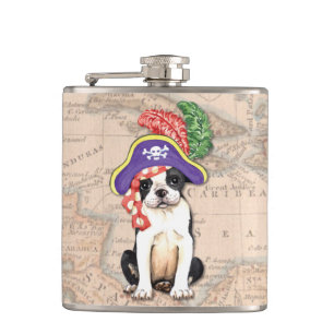 Boston Terrier Pirate Hip Flask