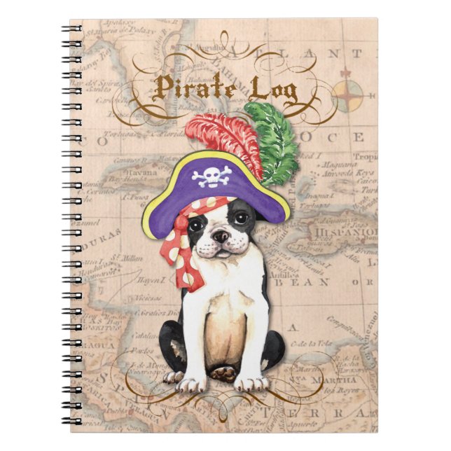 Boston Terrier Pirate Spiral Notebook (Front)
