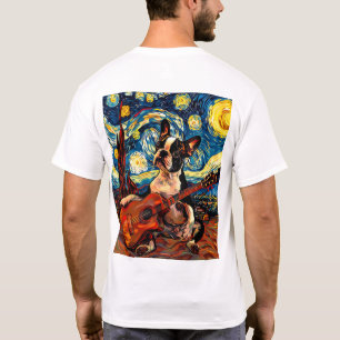 Boston Terrier Playing Guitar Cute Dog Music Lover T-Shirt