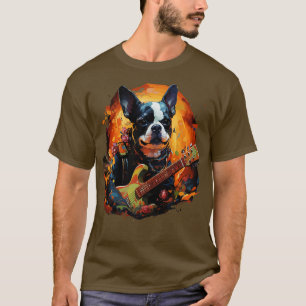 Boston Terrier Playing Guitar T-Shirt