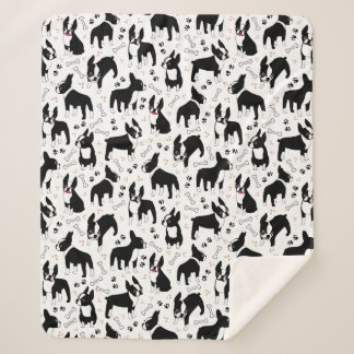 Boston Terrier Playtime Cute Dogs Sherpa Blanket