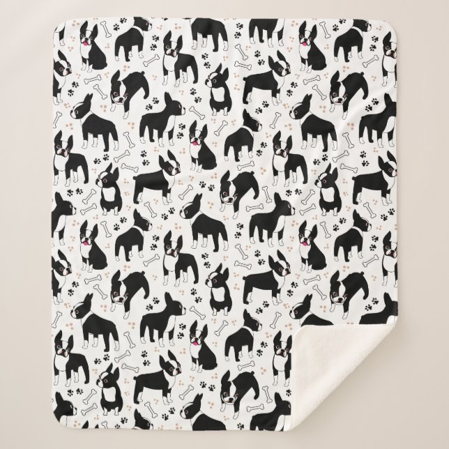 Boston Terrier Playtime Cute Dogs Sherpa Blanket (Front)