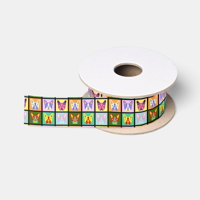 Boston Terrier Pop Art Satin Ribbon (Spool)