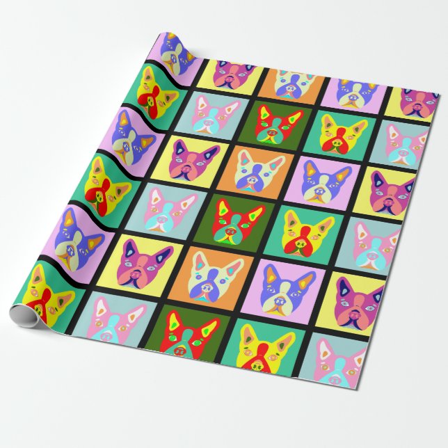 Boston Terrier Pop Art Wrapping Paper (Unrolled)