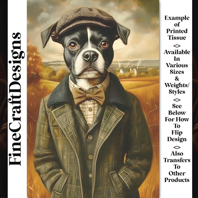 Boston Terrier Portrait In Landscape CG8 Decoupage Tissue Paper (Creator Uploaded)