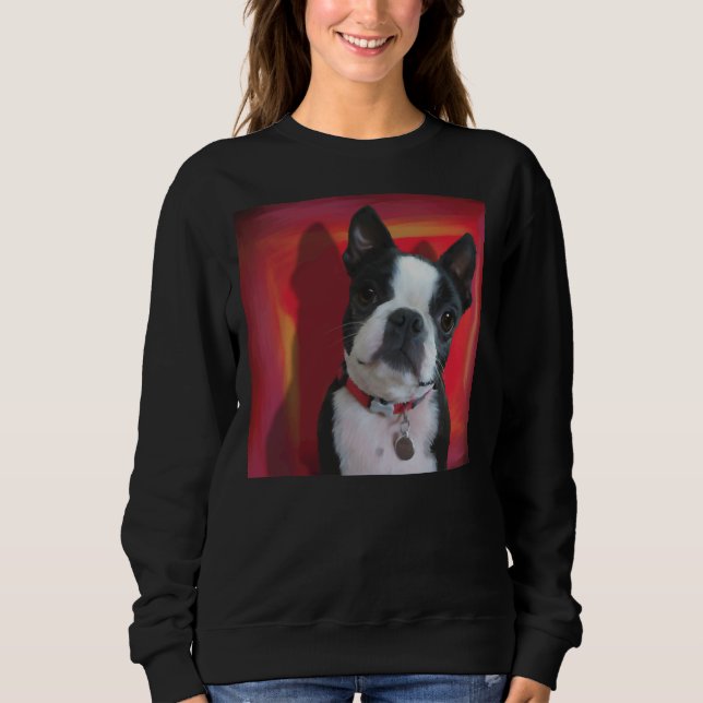 Boston Terrier Portrait On Red Background Sweatshirt (Front)