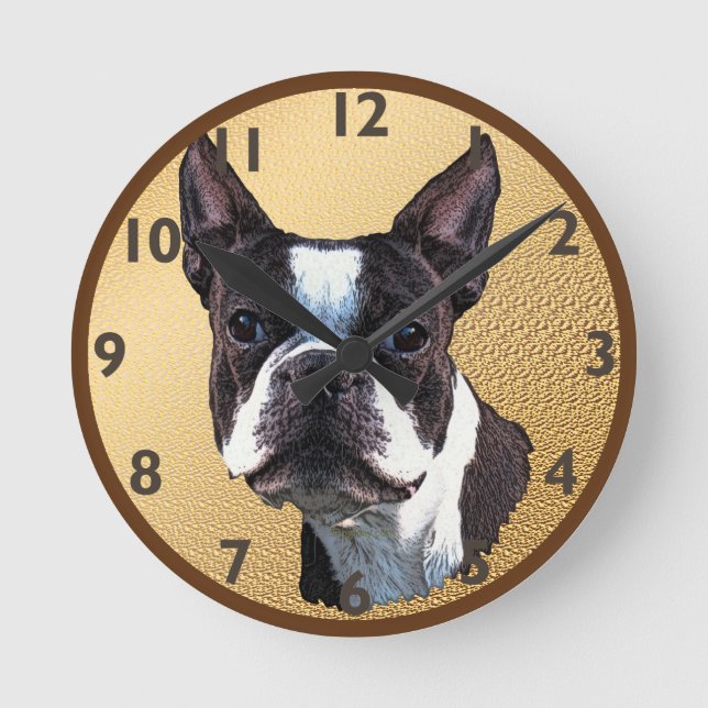 Boston Terrier Portrait Round Clock (Front)