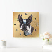 Boston Terrier Portrait Square Wall Clock (Home)