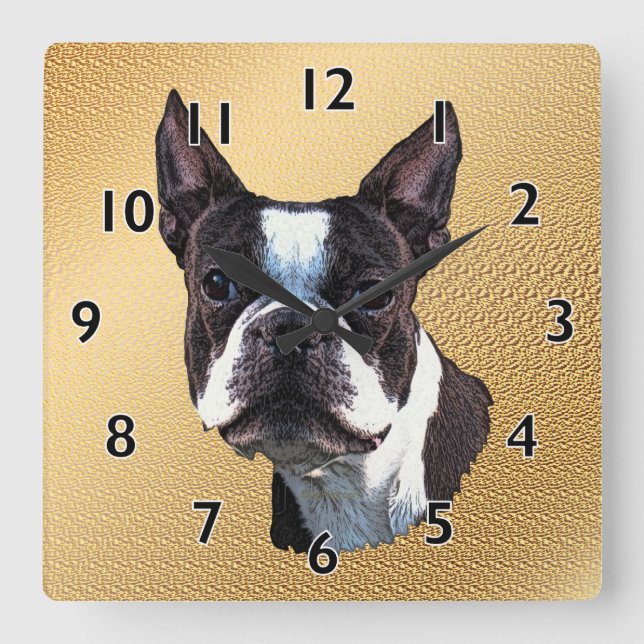 Boston Terrier Portrait Square Wall Clock (Front)