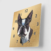 Boston Terrier Portrait Square Wall Clock (Angle)