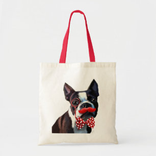 Boston Terrier Portrait with Red Bow Tie and 2 Tote Bag