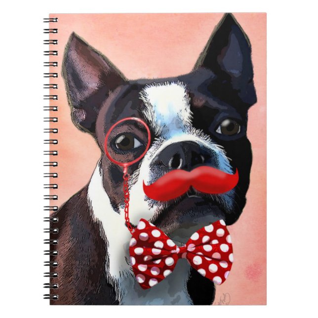 Boston Terrier Portrait with Red Bow Tie and 3 Notebook (Front)