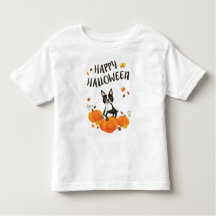 Boston Terrier Pumpkin Fall Leaves Halloween Shirt