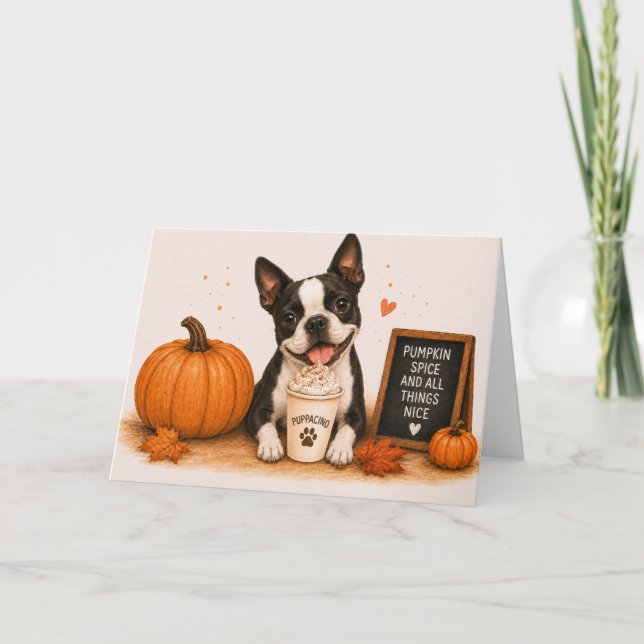 Boston Terrier Pumpkin Spice Card (Front)
