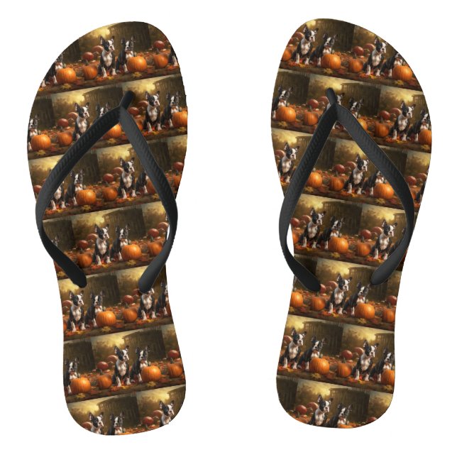 Boston Terrier Puppy Autumn Delight Pumpkin Jandals (Footbed)
