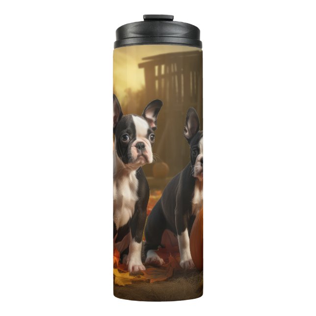 Boston Terrier Puppy Autumn Delight Pumpkin Thermal Tumbler (Front)