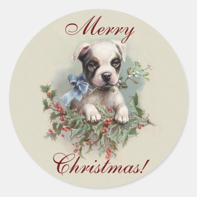 Boston Terrier Puppy - Cute Dog Christmas Holiday Classic Round Sticker (Front)