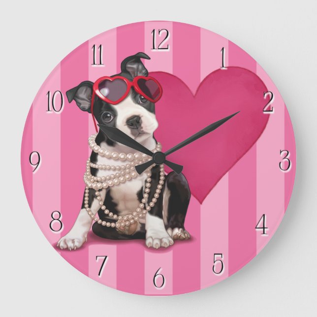 Boston Terrier Puppy Large Clock (Front)