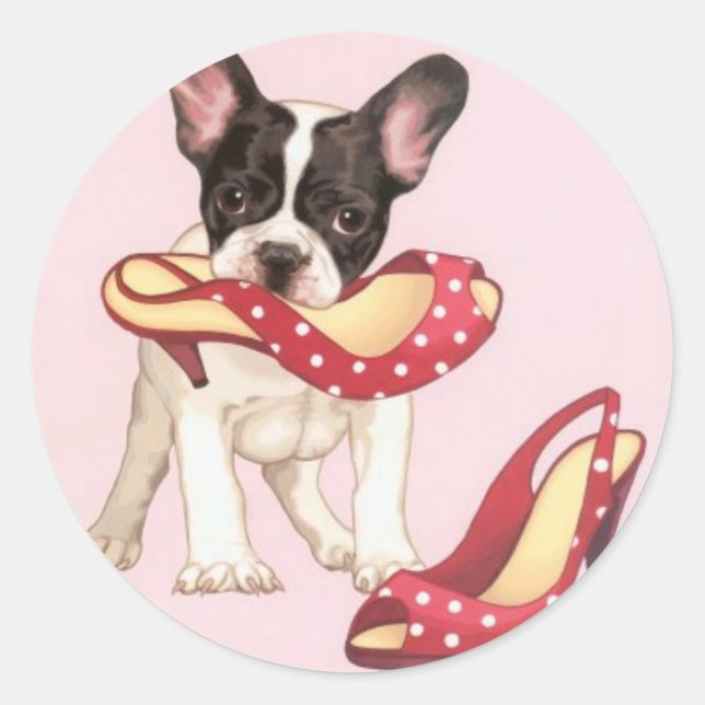 Boston Terrier Puppy With Shoes Classic Round Sticker (Front)