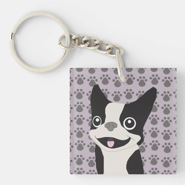 Boston Terrier, Purple lavender Key Ring (Front)