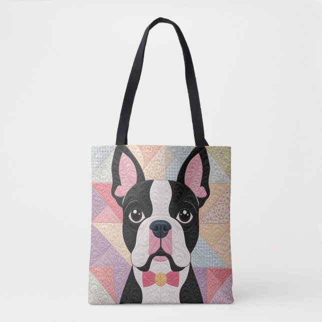 Boston Terrier Quilt Tote Bag (Front)