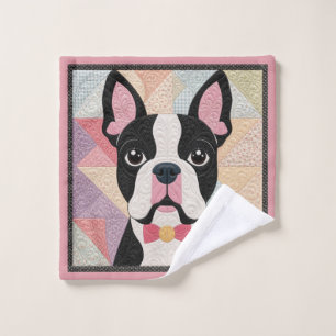 Boston Terrier Quilt Washcloth Wash Cloth