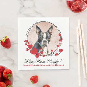 Boston Terrier Red Heart Frame Dog Photo Napkin