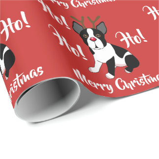 Boston Terrier Reindeer Christmas Wrapping Paper