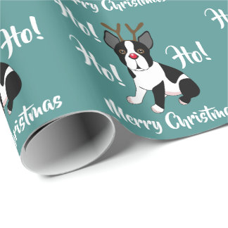Boston Terrier Reindeer Christmas Wrapping Paper