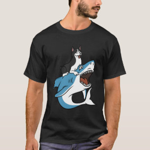 Boston Terrier Riding Shark T-Shirt