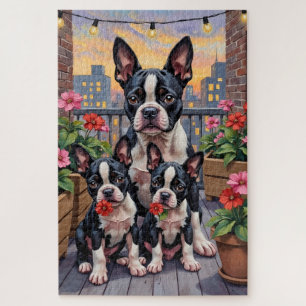 Boston Terrier Rooftop Garden Art Jigsaw Puzzle