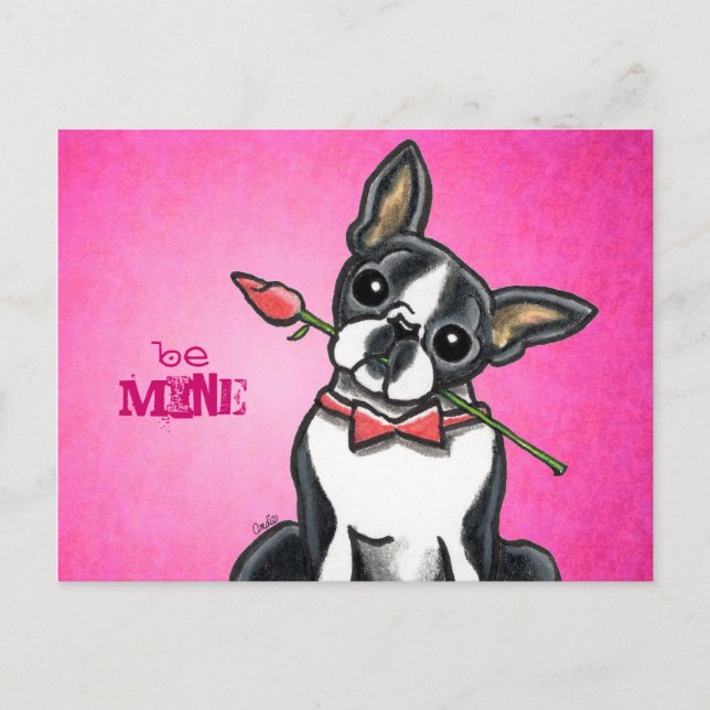 Boston Terrier Rose Love Message Custom Postcard (Front)
