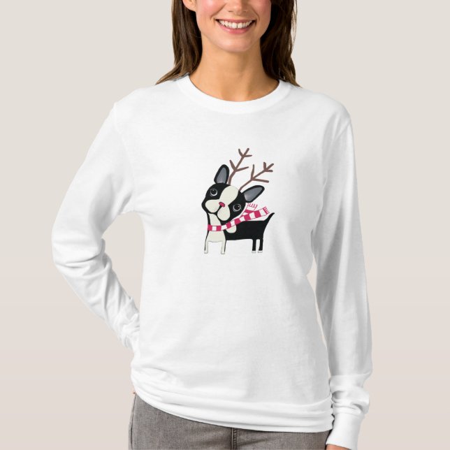 Boston Terrier Rudolph The Reindeer Flowy Shirt (Front)