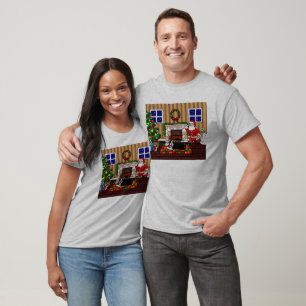 Boston Terrier & Santa Christmas Cartoon 3 T-Shirt
