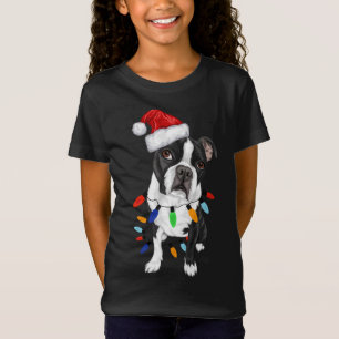 Boston Terrier Santa Christmas Lights Xmas Dog Lov T-Shirt