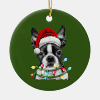 Boston Terrier Santa Christmas Tree Lights Xmas Ceramic Tree Decoration