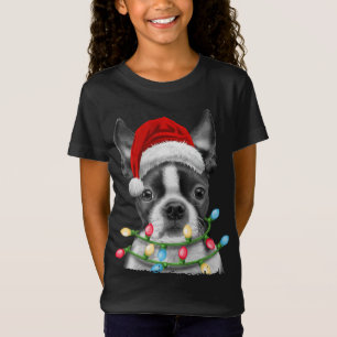 Boston Terrier Santa Christmas Tree Lights Xmas Do T-Shirt