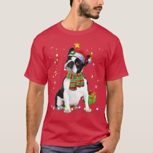 Boston Terrier Santa Christmas Tree Lights Xmas Pa T-Shirt