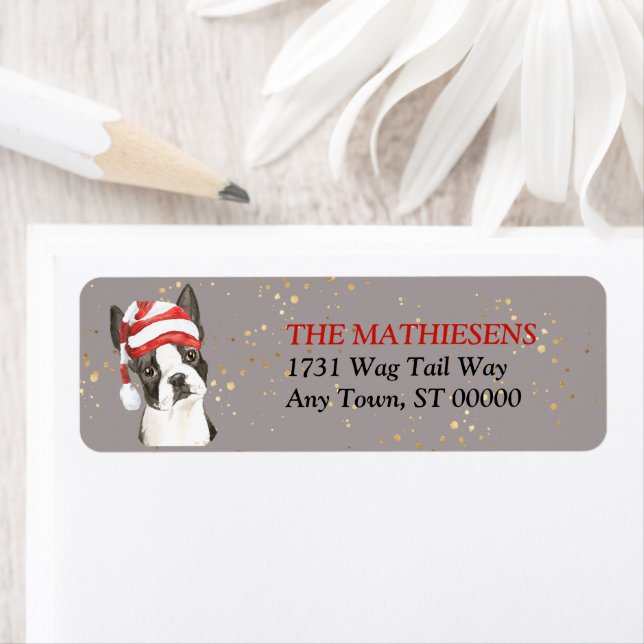 Boston Terrier Santa Hat Address Label (Insitu)