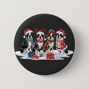 Boston Terrier Santa hat antlers elf Christmas 6 Cm Round Badge