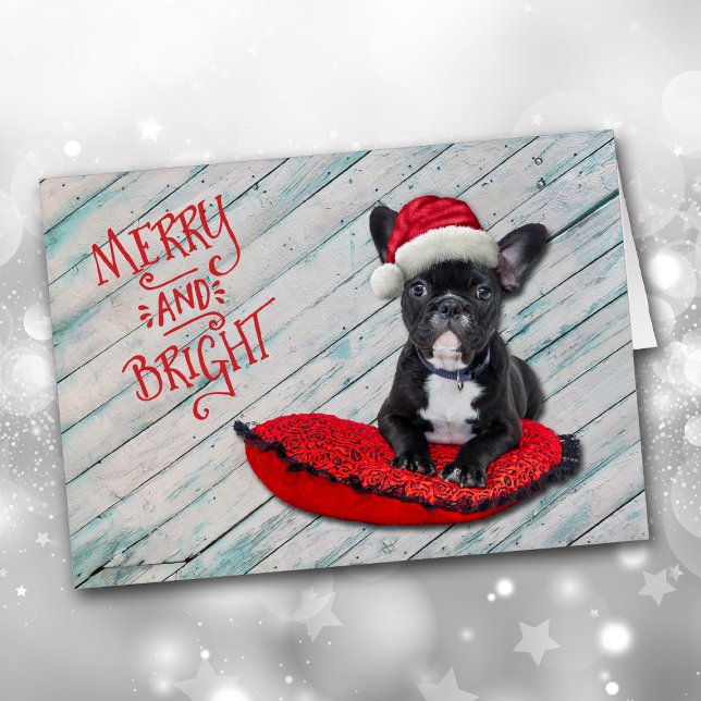 Boston Terrier Santa Hat Christmas Card (Creator Uploaded)