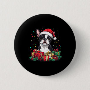 Boston Terrier Santa Hat Funny Christmas Bostie Do 6 Cm Round Badge