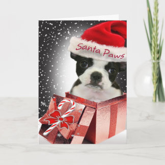 Boston Terrier Santa Paws Love You Card