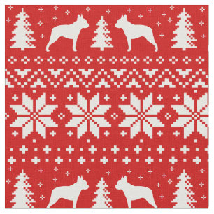 Boston Terrier Silhouettes Dogs Christmas Holiday Fabric