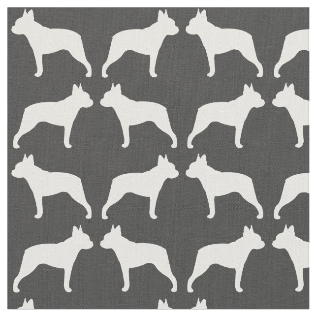 Boston Terrier Silhouettes Grey and White Fabric (Close Up)