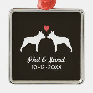 Boston Terrier Silhouettes Love Dogs Couple Custom Metal Tree Decoration