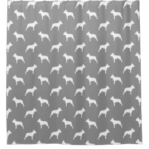 Boston Terrier Silhouettes Pattern Grey Shower Curtain