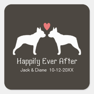 Boston Terrier Silhouettes with Heart and Text Square Sticker