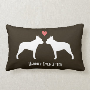 Boston Terrier Silhouettes with Heart Custom Text Lumbar Cushion